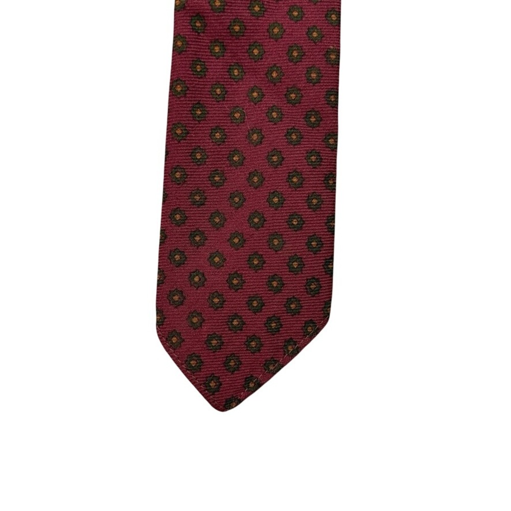 Michelsons of London Mens Wool Tie Burgundy Medallion Geometric Made in England